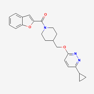molecular formula C22H23N3O3 B2900587 1-Benzofuran-2-yl-[4-[(6-cyclopropylpyridazin-3-yl)oxymethyl]piperidin-1-yl]methanone CAS No. 2380043-44-5