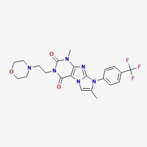 molecular formula C22H23F3N6O3 B2900595 1,7-dimethyl-3-(2-morpholinoethyl)-8-(4-(trifluoromethyl)phenyl)-1H-imidazo[2,1-f]purine-2,4(3H,8H)-dione CAS No. 899727-02-7