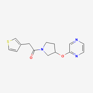molecular formula C14H15N3O2S B2900608 1-(3-(Pyrazin-2-yloxy)pyrrolidin-1-yl)-2-(thiophen-3-yl)ethanone CAS No. 2034321-45-2