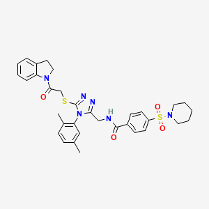 molecular formula C33H36N6O4S2 B2900609 N-((4-(2,5-dimethylphenyl)-5-((2-(indolin-1-yl)-2-oxoethyl)thio)-4H-1,2,4-triazol-3-yl)methyl)-4-(piperidin-1-ylsulfonyl)benzamide CAS No. 310449-76-4