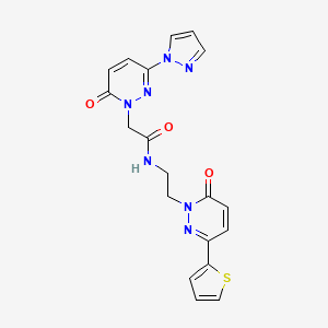 molecular formula C19H17N7O3S B2900628 2-(6-oxo-3-(1H-pyrazol-1-yl)pyridazin-1(6H)-yl)-N-(2-(6-oxo-3-(thiophen-2-yl)pyridazin-1(6H)-yl)ethyl)acetamide CAS No. 1334375-65-3