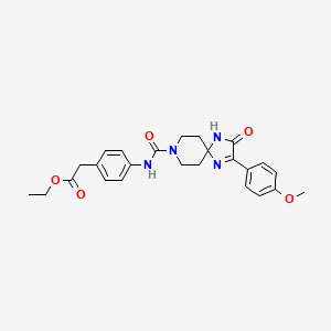 molecular formula C25H28N4O5 B2900629 Ethyl 2-(4-(2-(4-methoxyphenyl)-3-oxo-1,4,8-triazaspiro[4.5]dec-1-ene-8-carboxamido)phenyl)acetate CAS No. 1189683-46-2