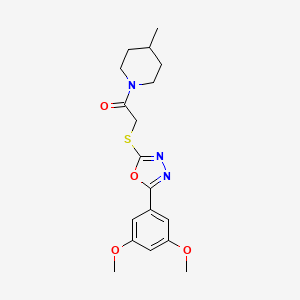 molecular formula C18H23N3O4S B2900669 2-((5-(3,5-Dimethoxyphenyl)-1,3,4-oxadiazol-2-yl)thio)-1-(4-methylpiperidin-1-yl)ethanone CAS No. 460732-84-7