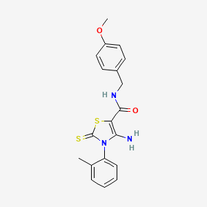 molecular formula C19H19N3O2S2 B2900698 4-amino-N-(4-methoxybenzyl)-2-thioxo-3-(o-tolyl)-2,3-dihydrothiazole-5-carboxamide CAS No. 946302-66-5