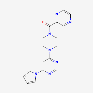molecular formula C17H17N7O B2900710 (4-(6-(1H-pyrrol-1-yl)pyrimidin-4-yl)piperazin-1-yl)(pyrazin-2-yl)methanone CAS No. 1421476-22-3