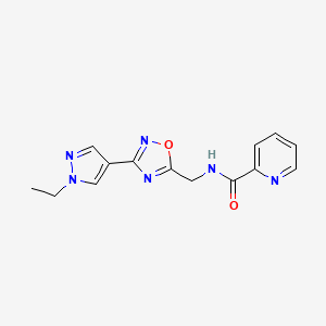 molecular formula C14H14N6O2 B2900712 N-((3-(1-ethyl-1H-pyrazol-4-yl)-1,2,4-oxadiazol-5-yl)methyl)picolinamide CAS No. 2034386-57-5