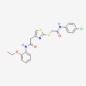 molecular formula C21H20ClN3O3S2 B2900714 N-(4-chlorophenyl)-2-((4-(2-((2-ethoxyphenyl)amino)-2-oxoethyl)thiazol-2-yl)thio)acetamide CAS No. 953954-81-9
