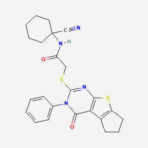 molecular formula C24H24N4O2S2 B2900722 N-(1-Cyanocyclohexyl)-2-[(12-oxo-11-phenyl-7-thia-9,11-diazatricyclo[6.4.0.02,6]dodeca-1(8),2(6),9-trien-10-yl)sulfanyl]acetamide CAS No. 920615-05-0
