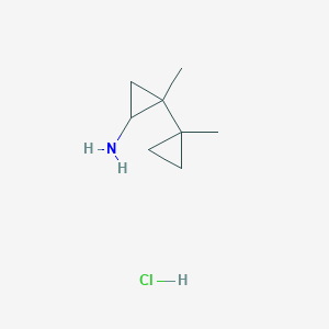 molecular formula C8H16ClN B2900760 2-Methyl-2-(1-methylcyclopropyl)cyclopropan-1-amine;hydrochloride CAS No. 2172082-20-9