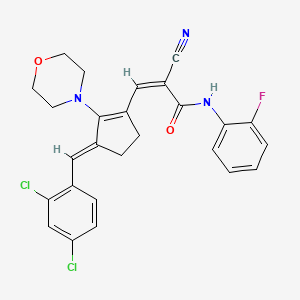 molecular formula C26H22Cl2FN3O2 B2900769 2-cyano-3-{3-[(2,4-dichlorophenyl)methylidene]-2-(morpholin-4-yl)cyclopent-1-en-1-yl}-N-(2-fluorophenyl)prop-2-enamide CAS No. 326916-05-6