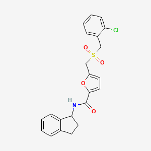 molecular formula C22H20ClNO4S B2900778 5-[(2-Chlorophenyl)methylsulfonylmethyl]-N-(2,3-dihydro-1H-inden-1-yl)furan-2-carboxamide CAS No. 2309586-10-3