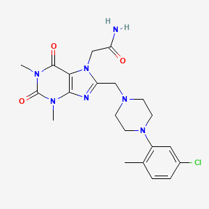 molecular formula C21H26ClN7O3 B2900794 2-[8-[[4-(5-Chloro-2-methylphenyl)piperazin-1-yl]methyl]-1,3-dimethyl-2,6-dioxopurin-7-yl]acetamide CAS No. 893946-33-3