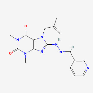 molecular formula C17H19N7O2 B2900799 (E)-1,3-dimethyl-7-(2-methylallyl)-8-(2-(pyridin-3-ylmethylene)hydrazinyl)-1H-purine-2,6(3H,7H)-dione CAS No. 361173-39-9