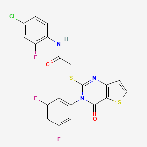molecular formula C20H11ClF3N3O2S2 B2900816 N-(4-chloro-2-fluorophenyl)-2-{[3-(3,5-difluorophenyl)-4-oxo-3,4-dihydrothieno[3,2-d]pyrimidin-2-yl]sulfanyl}acetamide CAS No. 1261014-53-2