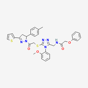 molecular formula C34H32N6O4S2 B2900819 N-[[4-(2-methoxyphenyl)-5-[2-[3-(4-methylphenyl)-5-thiophen-2-yl-3,4-dihydropyrazol-2-yl]-2-oxoethyl]sulfanyl-1,2,4-triazol-3-yl]methyl]-2-phenoxyacetamide CAS No. 393585-15-4