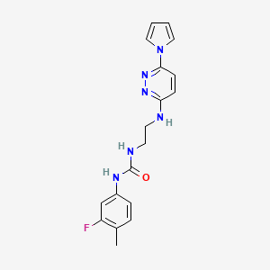 molecular formula C18H19FN6O B2900824 1-(2-((6-(1H-pyrrol-1-yl)pyridazin-3-yl)amino)ethyl)-3-(3-fluoro-4-methylphenyl)urea CAS No. 1396767-89-7