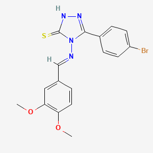 molecular formula C17H15BrN4O2S B2900825 (E)-5-(4-bromophenyl)-4-((3,4-dimethoxybenzylidene)amino)-4H-1,2,4-triazole-3-thiol CAS No. 328021-12-1