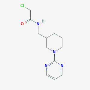 molecular formula C12H17ClN4O B2900832 2-Chloro-N-[(1-pyrimidin-2-ylpiperidin-3-yl)methyl]acetamide CAS No. 2411267-45-1