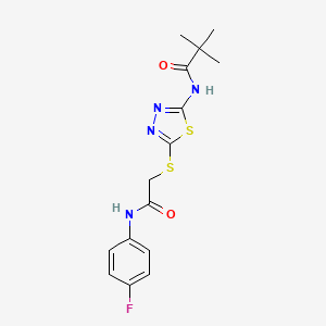 molecular formula C15H17FN4O2S2 B2900839 N-(5-((2-((4-fluorophenyl)amino)-2-oxoethyl)thio)-1,3,4-thiadiazol-2-yl)pivalamide CAS No. 392297-34-6