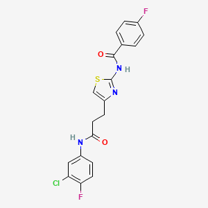 molecular formula C19H14ClF2N3O2S B2900859 N-(4-(3-((3-chloro-4-fluorophenyl)amino)-3-oxopropyl)thiazol-2-yl)-4-fluorobenzamide CAS No. 1021255-74-2