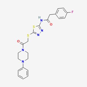 molecular formula C22H22FN5O2S2 B2900880 2-(4-fluorophenyl)-N-(5-((2-oxo-2-(4-phenylpiperazin-1-yl)ethyl)thio)-1,3,4-thiadiazol-2-yl)acetamide CAS No. 476466-39-4