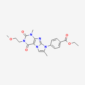 molecular formula C21H23N5O5 B2900881 ethyl 4-(3-(2-methoxyethyl)-1,7-dimethyl-2,4-dioxo-3,4-dihydro-1H-imidazo[2,1-f]purin-8(2H)-yl)benzoate CAS No. 887468-02-2