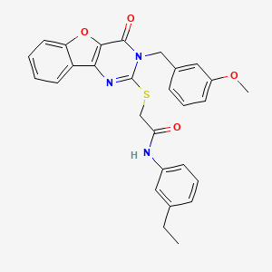 molecular formula C28H25N3O4S B2900951 N-(3-ethylphenyl)-2-{[3-(3-methoxybenzyl)-4-oxo-3,4-dihydro[1]benzofuro[3,2-d]pyrimidin-2-yl]sulfanyl}acetamide CAS No. 899941-48-1