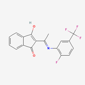 molecular formula C18H11F4NO2 B2900958 2-(((2-Fluoro-5-(trifluoromethyl)phenyl)amino)ethylidene)indane-1,3-dione CAS No. 1023496-63-0