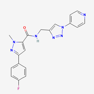 molecular formula C19H16FN7O B2900960 3-(4-fluorophenyl)-1-methyl-N-((1-(pyridin-4-yl)-1H-1,2,3-triazol-4-yl)methyl)-1H-pyrazole-5-carboxamide CAS No. 2034379-45-6