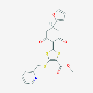 molecular formula C21H17NO5S3 B290097 Methyl 2-[4-(2-furyl)-2,6-dioxocyclohexylidene]-5-[(2-pyridinylmethyl)sulfanyl]-1,3-dithiole-4-carboxylate 