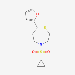 molecular formula C12H17NO3S2 B2900977 4-(Cyclopropylsulfonyl)-7-(furan-2-yl)-1,4-thiazepane CAS No. 1705223-84-2