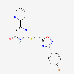molecular formula C18H12BrN5O2S B2900983 2-(((3-(4-bromophenyl)-1,2,4-oxadiazol-5-yl)methyl)thio)-6-(pyridin-2-yl)pyrimidin-4(3H)-one CAS No. 2034417-62-2