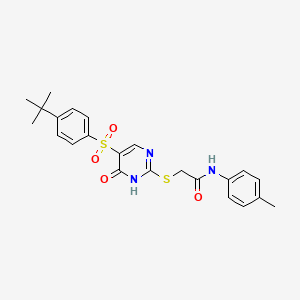 molecular formula C23H25N3O4S2 B2900986 2-((5-((4-(tert-butyl)phenyl)sulfonyl)-6-oxo-1,6-dihydropyrimidin-2-yl)thio)-N-(p-tolyl)acetamide CAS No. 904582-76-9