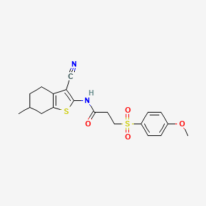 molecular formula C20H22N2O4S2 B2901010 N-(3-cyano-6-methyl-4,5,6,7-tetrahydrobenzo[b]thiophen-2-yl)-3-((4-methoxyphenyl)sulfonyl)propanamide CAS No. 941952-18-7