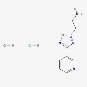 molecular formula C9H12Cl2N4O B2901027 2-(3-(Pyridin-3-yl)-1,2,4-oxadiazol-5-yl)ethan-1-amine dihydrochloride CAS No. 1435804-37-7; 915924-57-1