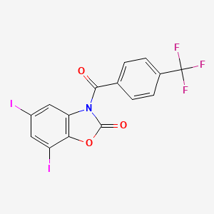 molecular formula C15H6F3I2NO3 B2901031 5,7-diiodo-3-[4-(trifluoromethyl)benzoyl]-1,3-benzoxazol-2(3H)-one CAS No. 439107-45-6