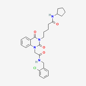 molecular formula C27H31ClN4O4 B2901036 5-(1-(2-((2-chlorobenzyl)amino)-2-oxoethyl)-2,4-dioxo-1,2-dihydroquinazolin-3(4H)-yl)-N-cyclopentylpentanamide CAS No. 1223934-16-4