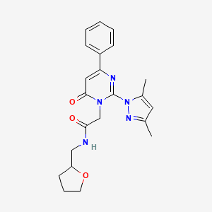 molecular formula C22H25N5O3 B2901039 2-(2-(3,5-dimethyl-1H-pyrazol-1-yl)-6-oxo-4-phenylpyrimidin-1(6H)-yl)-N-((tetrahydrofuran-2-yl)methyl)acetamide CAS No. 1009040-92-9