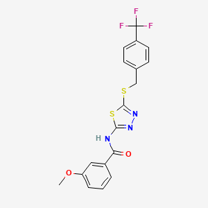 molecular formula C18H14F3N3O2S2 B2901053 3-methoxy-N-(5-((4-(trifluoromethyl)benzyl)thio)-1,3,4-thiadiazol-2-yl)benzamide CAS No. 392301-37-0