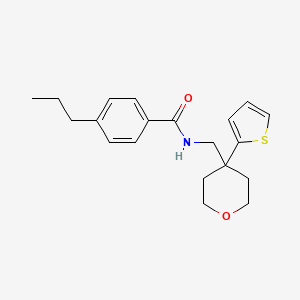 molecular formula C20H25NO2S B2901085 4-propyl-N-((4-(thiophen-2-yl)tetrahydro-2H-pyran-4-yl)methyl)benzamide CAS No. 1203052-47-4