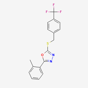 molecular formula C17H13F3N2OS B2901103 2-(o-Tolyl)-5-((4-(trifluoromethyl)benzyl)thio)-1,3,4-oxadiazole CAS No. 1170054-26-8