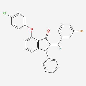 molecular formula C28H18BrClO2 B2901106 2-[(3-Bromophenyl)methylene]-7-(4-chlorophenoxy)-3-phenyl-1-indanone CAS No. 337921-37-6