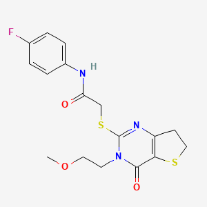 molecular formula C17H18FN3O3S2 B2901124 N-(4-fluorophenyl)-2-[[3-(2-methoxyethyl)-4-oxo-6,7-dihydrothieno[3,2-d]pyrimidin-2-yl]sulfanyl]acetamide CAS No. 893372-15-1