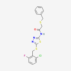 molecular formula C18H15ClFN3OS3 B2901151 2-benzylsulfanyl-N-[5-[(2-chloro-6-fluorophenyl)methylsulfanyl]-1,3,4-thiadiazol-2-yl]acetamide CAS No. 476465-01-7