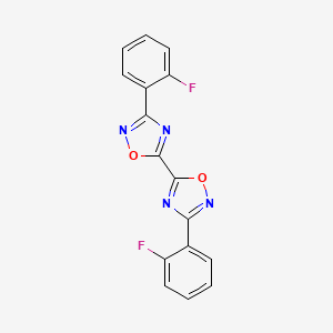 molecular formula C16H8F2N4O2 B2901162 3,3'-Bis(2-fluorophenyl)-5,5'-bi-1,2,4-oxadiazole CAS No. 119871-71-5