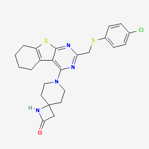 molecular formula C24H25ClN4OS2 B2901169 7-(5-{[(4-Chlorophenyl)sulfanyl]methyl}-8-thia-4,6-diazatricyclo[7.4.0.0^{2,7}]trideca-1(9),2(7),3,5-tetraen-3-yl)-1,7-diazaspiro[3.5]nonan-2-one CAS No. 1241239-01-9