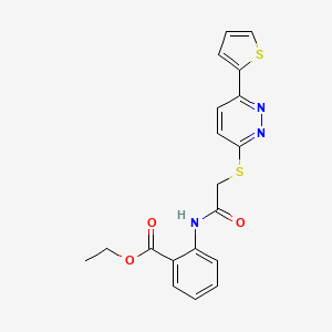 molecular formula C19H17N3O3S2 B2901178 Ethyl 2-({[(6-thien-2-ylpyridazin-3-yl)thio]acetyl}amino)benzoate CAS No. 872703-90-7