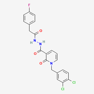 molecular formula C21H16Cl2FN3O3 B2901179 1-(3,4-dichlorobenzyl)-N'-(2-(4-fluorophenyl)acetyl)-2-oxo-1,2-dihydropyridine-3-carbohydrazide CAS No. 1105243-45-5