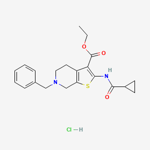 molecular formula C21H25ClN2O3S B2901188 Ethyl 6-benzyl-2-(cyclopropanecarboxamido)-4,5,6,7-tetrahydrothieno[2,3-c]pyridine-3-carboxylate hydrochloride CAS No. 1052544-09-8