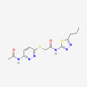 molecular formula C13H16N6O2S2 B2901200 2-((6-acetamidopyridazin-3-yl)thio)-N-(5-propyl-1,3,4-thiadiazol-2-yl)acetamide CAS No. 1021091-51-9